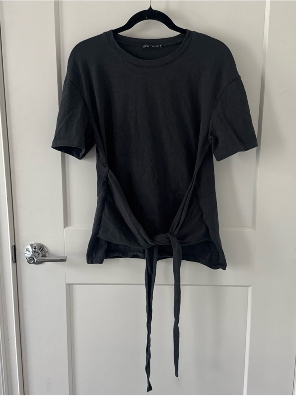 Zara Black Short Sleeve Tie-Front Tee